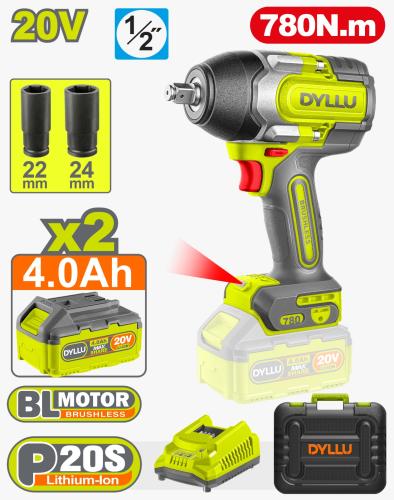دريل تربيط 20 V بقوة 780N.m مع بطاريتين 4 امبير