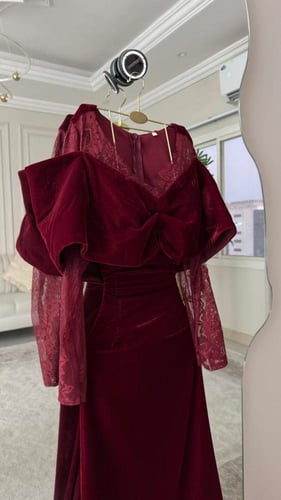 فستان سهره اسود واحمر وكحلي