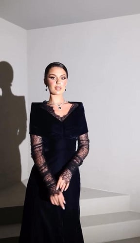 فستان سهره اسود واحمر وكحلي