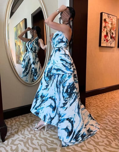 فستان سهره ابيض مع سماوي