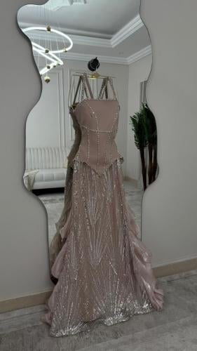 فستان سهره بني وسماوي