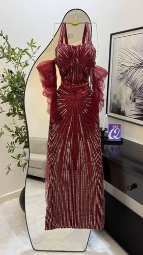 فستان سهره احمر و اسود و بيج