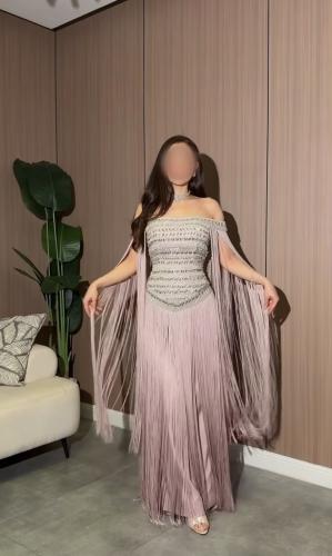 فستان سهرة بنفسجي تطريز وهدب طويل للمناسبات والأعراس متجر مولين