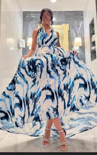 فستان سهره ابيض مع سماوي