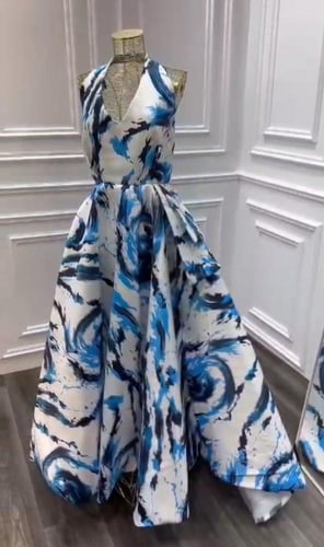 فستان سهره ابيض مع سماوي