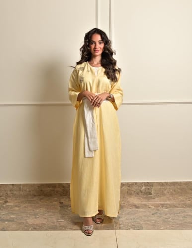 ثوب للينن اصفر قطعتين