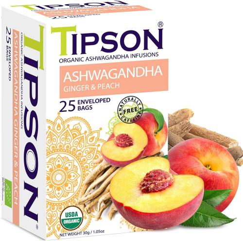 شاي أعشاب تيبسون أشوجندا زنجبيل وخوخ 25 مغلف