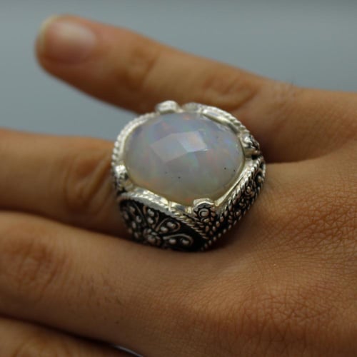 خاتم رجالي بحجرالاوبال الاثيوبي قص ماسي