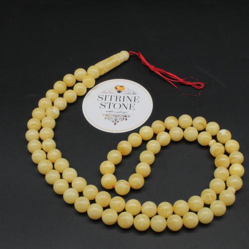 Natural amber prayer beads, round, 75 beads