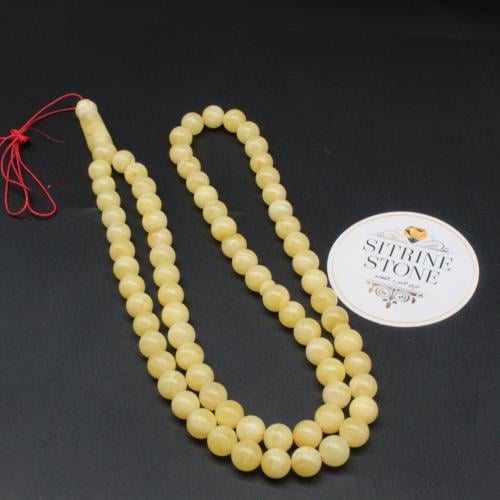 Natural amber prayer beads, round, 75 beads