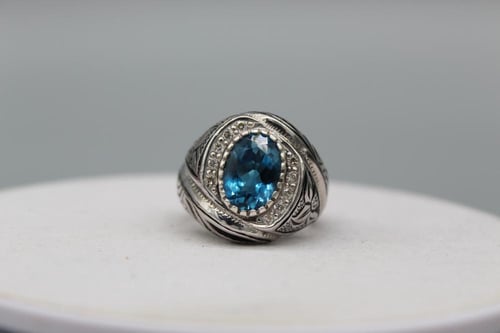 خاتم رجالي بحجر التوباز المرصع بالالماس _فضة 950