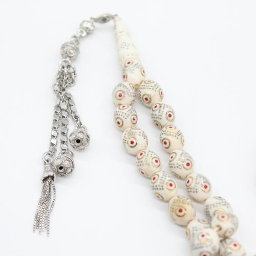 سبحة عاج مطعم فضة 33 خرزة