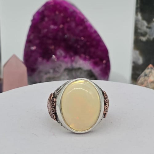 خاتم اوبال اثيوبي طبيعي نقشة الاسد بالنحاس