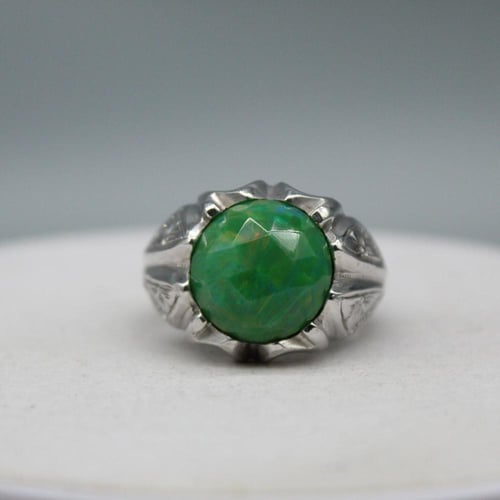 خاتم اوبال اثيوبي طبيعي مطعم بالألماس فضه 925