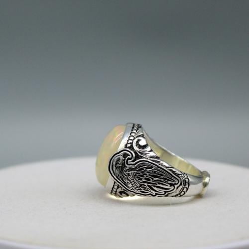 خاتم اوبال اثيوبي طبيعي نقشة الصقر فضه 950