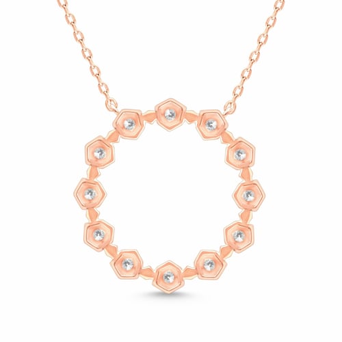 عقد فضة روز 925 دائري مرصع ألماس مخبري 0.43 قيراط...