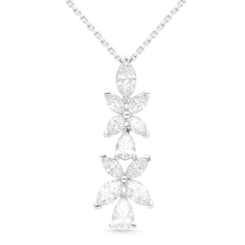 قلادة زهور الألماس – ذهب أبيض 18 قيراط مرصعة بالأل...