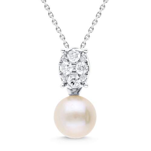 قلادة لؤلؤ لمسة الرقي – ذهب أبيض 18 قيراط مرصعة با...