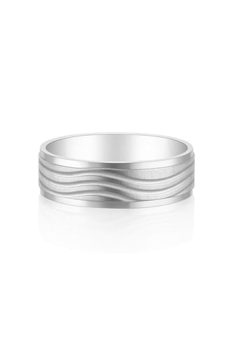 خاتم رجالي فضة بنقشة متموّجة وحواف لامعة | مجوهرات...