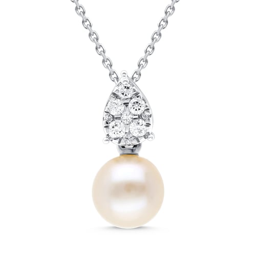 قلادة لؤلؤ أنيقة بترصيع ألماس مخبري – ذهب أبيض 18...