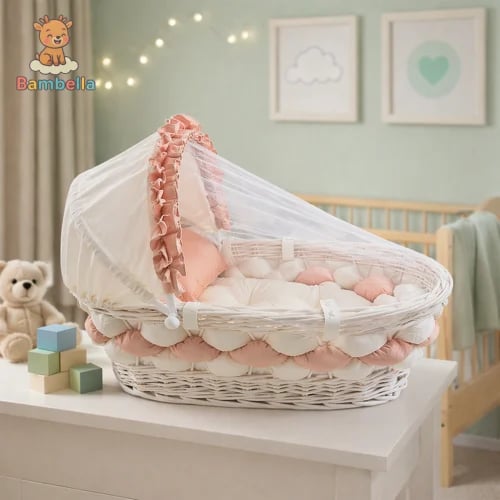 White bamboo Moses basket braided fleshy