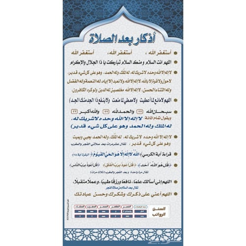 اذكار بعد الصلاة مقاس 200سم*85سم