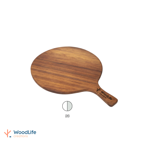 طبق بيتزا دائري بقطر 28سم + مسكة يد 10سم خشب الإير...