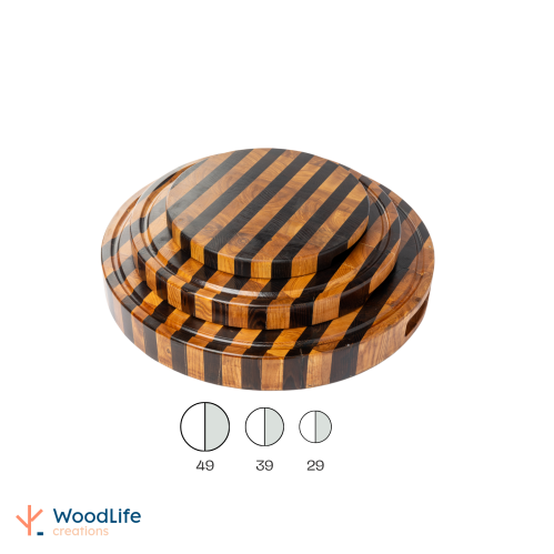 لوح تقطيع فاخر دائري من خشب البلوط وخشب الرماد