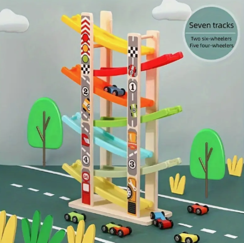 مسار السيارات الخشبي (7 مسارات)