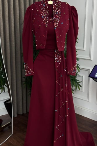 فستان سهره فخم فستان سهره باربي جاكت تطريز يدوي ال...