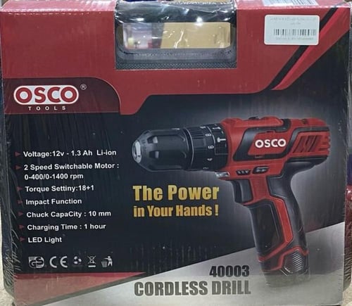 اوسكو - دريل بطاريه ١٢ فولت مقاس ١٠مم بطاريتين