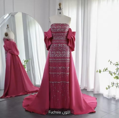 فستان سهره أنيق مع كيب خلفي طويل