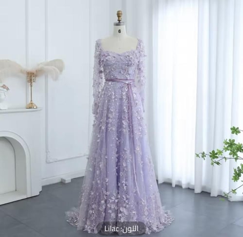 فستان سهرة تطريز بأكمام طويلة
