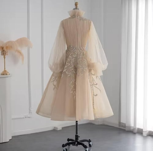 فستان تصميم فاخر بأكمام شيفون