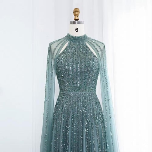 فستان انيق تطريز كامل مع كيب