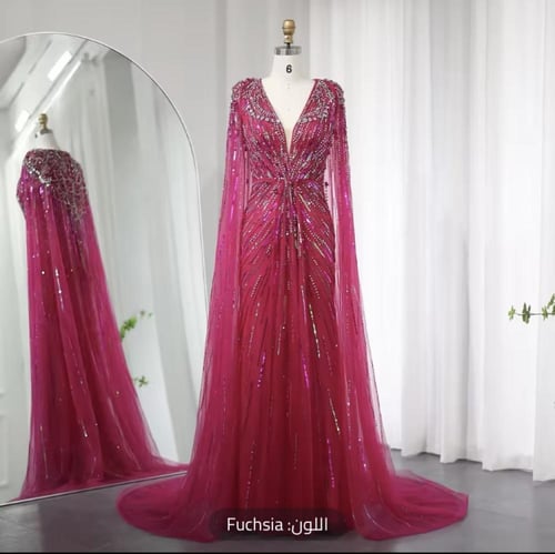 فستان سهره مزين بالكرستال رقبه حرفV