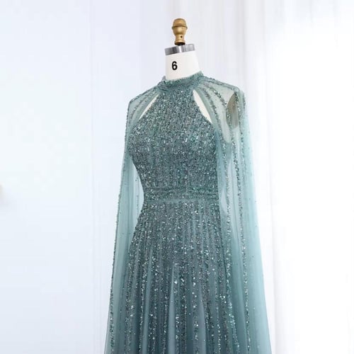 فستان انيق تطريز كامل مع كيب