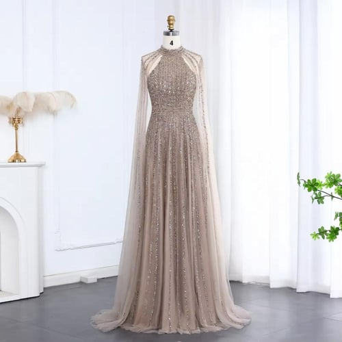 فستان انيق تطريز كامل مع كيب