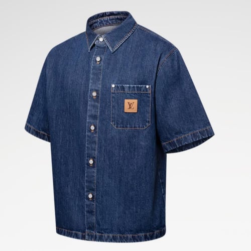 قميص جينز قطن كحلي بأكمام قصيره مع شورت من إل ڤي