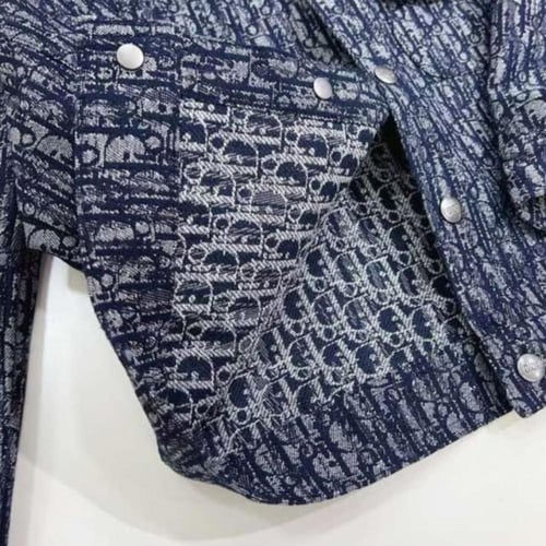 جاكيت جينز قطني كحلي بنقشات ديور