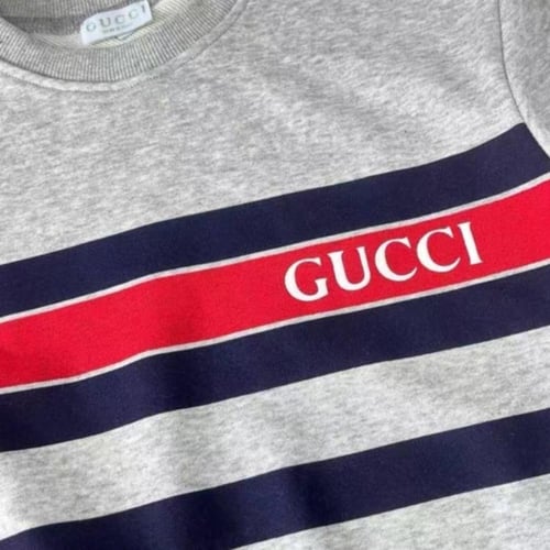 سويت شيرت قطن رمادي مخطط بالازرق