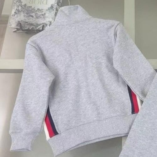 سويت شيرت قطن بربع سحاب لون رمادي