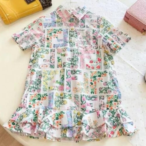 فستان من قماش البوبلين متعدد الألوان