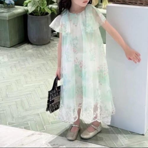 فستان ديور بتطريز وتول واكمام منفوشه