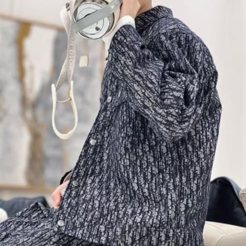 جاكيت جينز قطني كحلي بنقشات ديور