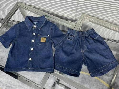 قميص جينز قطن كحلي بأكمام قصيره مع شورت من إل ڤي