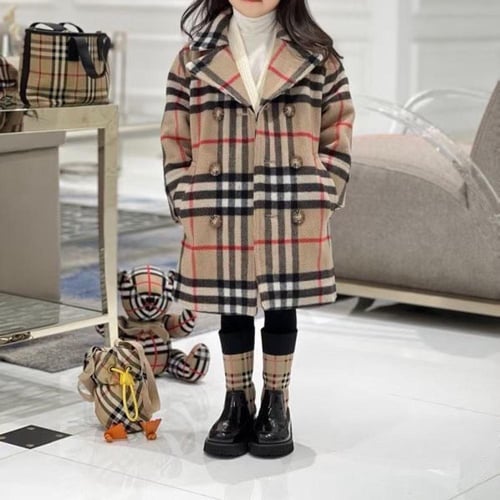 بالطو صوف كاروهات بيج واسود