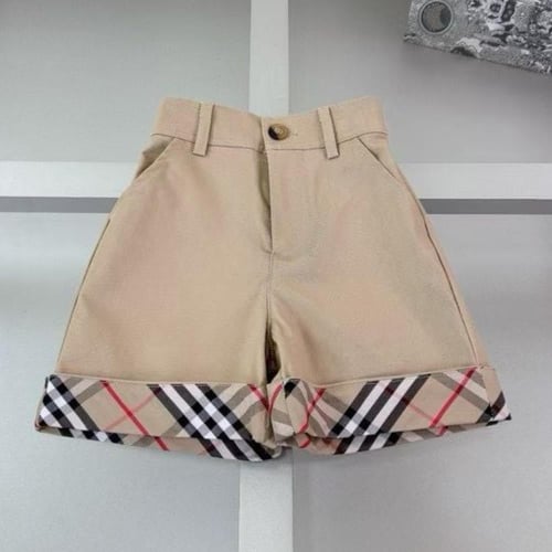 شورت قطني بنقشة مربعات مع ثنيات عند الحافة