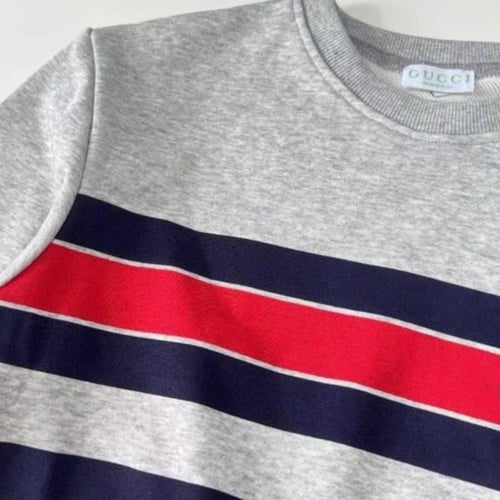 سويت شيرت قطن رمادي مخطط بالازرق