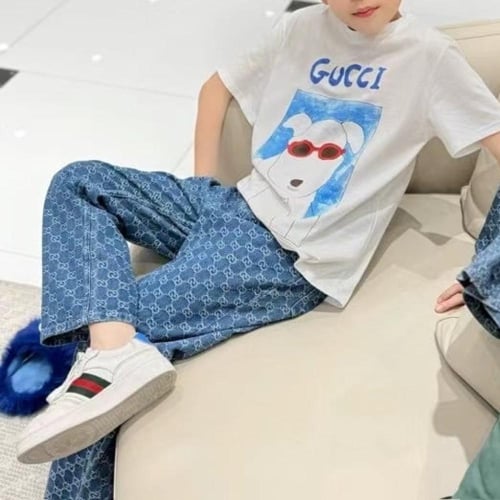 بنطلون جينز ازرق بنقشة GG